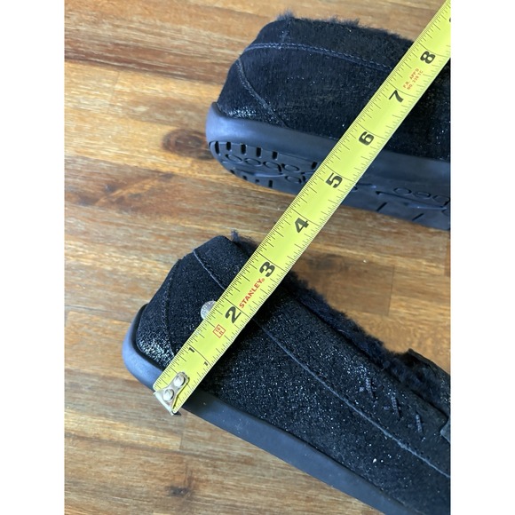Abeo Leather Slippers Size 8 Black Leather Sparkle Moccasins Sheepskin Lining - Picture 16 of 16